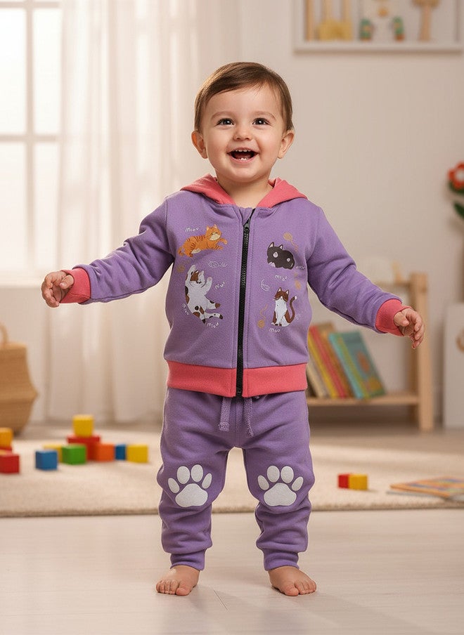 BONTOTS Infant Girls Cozy Kitty Printed Organic Cotton Zipper Hoodie - Image 1